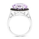 5.50 Carat Genuine Pink Amethyst & Black Spinel .925 Sterling Silver Ring-2