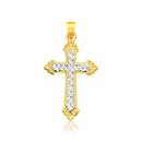14k Two Tone Gold Diamond Cut Cross Pendant-1
