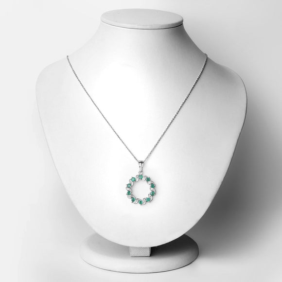1.10 Carat Genuine Emerald and White Topaz .925 Sterling Silver Pendant