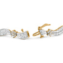 10K Yellow and White Gold 3.00 Cttw Diamond Cluster and Wave Link Bracelet (I-J Color, I1-I2 Clarity) - 7.25"-2