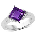 2.55 Carat Genuine Amethyst and White Topaz .925 Sterling Silver Ring-1
