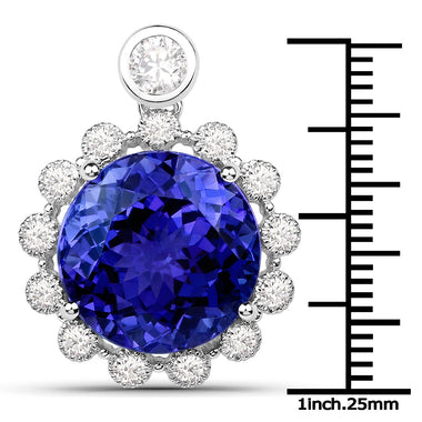 14.36 Carat Genuine Tanzanite and White Diamond 18K White Gold Pendant - 0