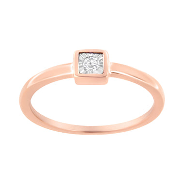14K Rose Gold Plated .925 Sterling Silver 1/20 cttw Miracle Set Diamond Promise Ring (J-K Color, I1-I2 Clarity) - Size 6 - 0