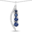 0.40 Carat Genuine Blue Sapphire and White Diamond 14K White Gold Pendant-1