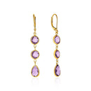 Drop Earrings with Round and Pear-Shaped Amethysts in 14k Yellow Gold-2