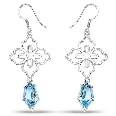 12.82 Carat Genuine Swiss Blue Topaz .925 Sterling Silver Earrings