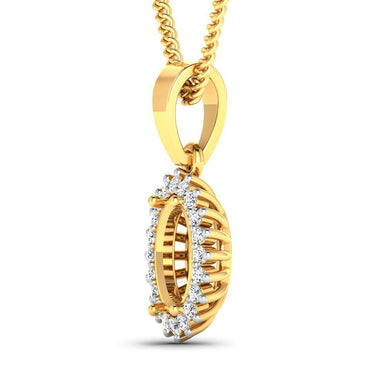 0.13 Carat Genuine White Diamond 14K Yellow Gold Semi Mount Pendant - holds 8x6mm Oval Gemstone - 0