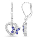 0.50 Carat Genuine Tanzanite and Created White Sapphire .925 Sterling Silver Earrings-2