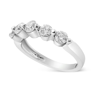 14K White Gold 1.00 Cttw Brilliant Round Cut Diamond 5-Stone Band Ring (H-I Color, SI2-I1 Clarity) - Ring Size 7 - 0