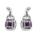 .925 Sterling Silver 8MM Natural Cushion Shaped Amethyst and Diamond Accent Halo with Push Back Dangle Earrings (I-J Color, I2-I3 Clarity)-4