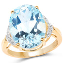 14K Yellow Gold Plated 11.32 Carat Genuine Blue Topaz and White Topaz .925 Sterling Silver Ring-1