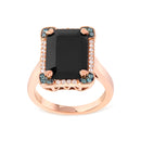 14K Rose Gold 15x10 MM Emerald-Cut Black Onyx and 1/5 Cttw Blue and White Diamond Halo Cocktail Ring (G-H Color, SI1-SI2 Clarity)- Size 7-1