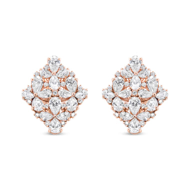 18K Rose Gold 8 1/3 Cttw Pear and Round Diamond Floral Cluster Omega Earrings (F-G Color, VS1-VS2 Clarity)