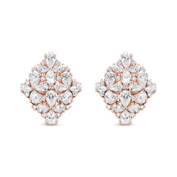 18K Rose Gold 8 1/3 Cttw Pear and Round Diamond Floral Cluster Omega Earrings (F-G Color, VS1-VS2 Clarity)