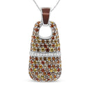 .925 Sterling Silver Brown Enamel 1 Cttw White and Brown Diamonds and  1.5mm Yellow and Orange Sapphire Gemstones Statement 18" Pendant Necklace (Brown and F-G Color, VS1-VS2 Clarity)-1