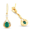 0.70 Carat Genuine Zambian Emerald and White Diamond 14K Yellow Gold Earrings-2