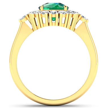 2.39 Carat Genuine Zambian Emerald and White Diamond 14K Yellow Gold Ring - 0