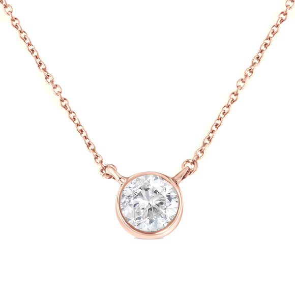 .925 Sterling Silver 1/2 Cttw Diamond Bezel 18" Pendant Necklace (I-J Color, I2-I3 Clarity)