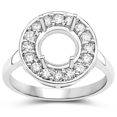0.48 Carat Genuine White Diamond 14K White Gold Semi Mount Ring - holds 8.00mm Round Gemstone - 0