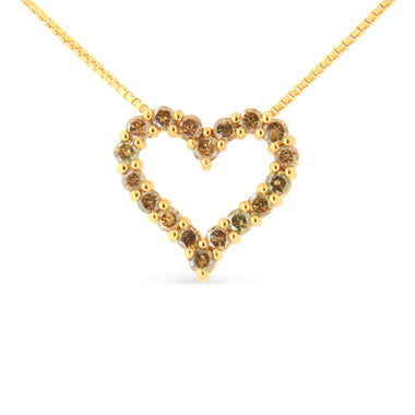14K Yellow Gold Plated .925 Sterling Silver 1.0 Cttw Champagne Diamond Heart Pendant Necklace (K-L Color, I1-I2 Clarity) - 18"