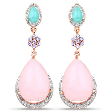18K Rose Gold Plated 31.93 Carat Genuine Multi Stones .925 Sterling Silver Earrings - 0