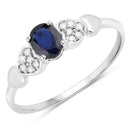 0.44 Carat Genuine Blue Sapphire and White Diamond 14K White Gold Ring-1