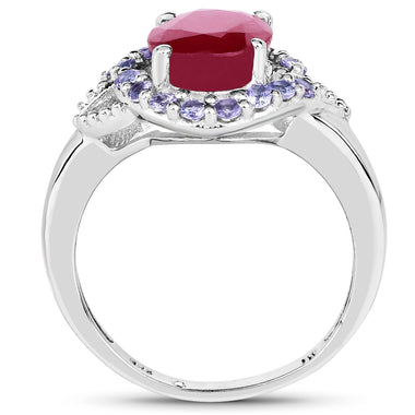 4.03 Carat Genuine Glass Filled Ruby & Tanzanite .925 Sterling Silver Ring - 0