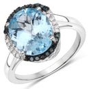 5.27 Carat Genuine Swiss Blue Topaz, Blue Diamond and White Diamond .925 Sterling Silver Ring-1