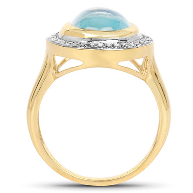 14K Yellow Gold Plated 6.70 Carat Genuine Blue Topaz .925 Sterling Silver Ring - 0