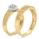 14K Yellow Gold Plated .925 Sterling Silver 1/5 Cttw Diamond Halo Engagement Ring and Wedding Band Set (I-J Color, I3 Clarity) - Size 7-3