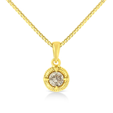 14K Yellow Gold Plated .925 Sterling Silver 1/2 Cttw Brilliant Round Cut Diamond Solitaire Milgrain 18" Pendant Necklace (K-L Color, I2-I3 Clarity) - 0