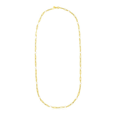 14k Yellow Gold Paperclip Chain and Pearl Necklace