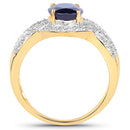 14K Yellow Gold Plated 2.56 Carat Genuine Kyanite and White Topaz .925 Sterling Silver Ring-2
