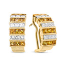 18K Yellow Gold 1 3/4 Cttw Invisible Set Princess Cut Diamond and 2.5mm Yellow Sapphire Huggie Hoop Earrings (F-G Color, VS1-VS2 Clarity)-3