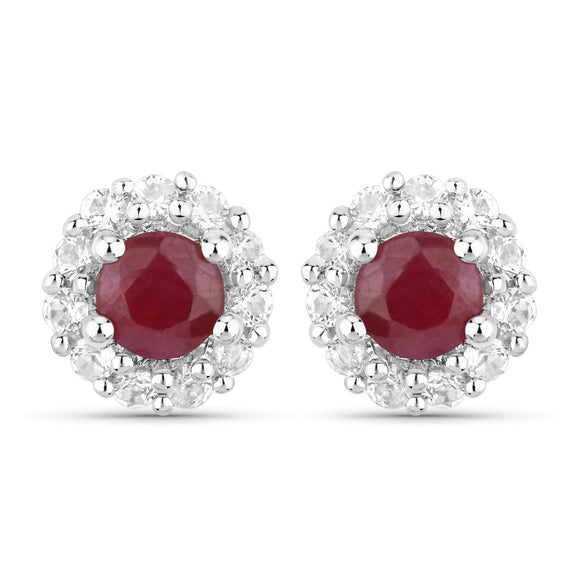 2.17 Carat Genuine Ruby and White Topaz .925 Sterling Silver Jewelry Set