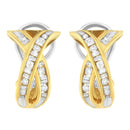 14K Yellow and White Gold 1/2 TDW "X" Shape Cross Over Diamond Hoop Earrings (I-J, I2-I3)-3