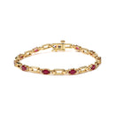 10K Yellow Gold Oval Ruby and 1/10 Cttw Diamond Bar Prong Set Bracelet (H-I Color, SI1-SI2 Clarity)  - Size 7"-5
