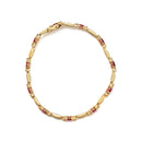10K Yellow Gold Oval Ruby and 1/10 Cttw Diamond Bar Prong Set Bracelet (H-I Color, SI1-SI2 Clarity)  - Size 7"-7