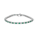 14K White Gold Alternating 1 1/2 Cttw Diamond and Emerald Tennis Bracelet-1