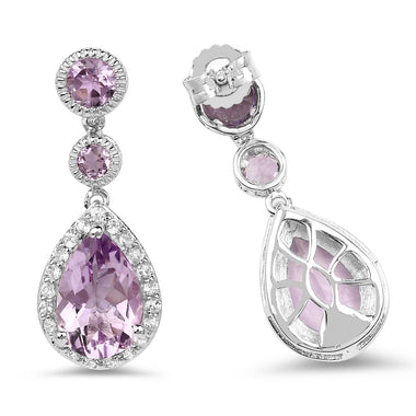 7.16 Carat Genuine Pink Amethyst and White Topaz .925 Sterling Silver Earrings - 0