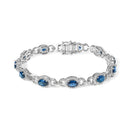 14K White Gold Vintage-Inspired Oval Blue Sapphire & Diamond Link Bracelet-1