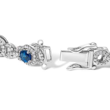 14K White Gold Vintage-Inspired Oval Blue Sapphire & Diamond Link Bracelet - 0