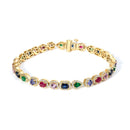 14K Yellow Gold Multi-Gemstone  and Diamond Halo Rainbow Tennis Bracelet-1
