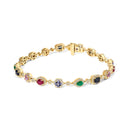 14K Yellow Gold Multi-Gemstone  and Diamond Halo Rainbow Link Bracelet-1