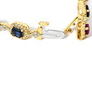 14K Yellow Gold Multi-Gemstone  and Diamond Halo Rainbow Link Bracelet-2