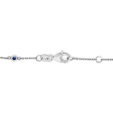 14K White Gold Alternating Blue Sapphire and White Diamond Bezel Station Chain Bracelet (I-J Color, SI2-I1 Clarity) - 8" Inches - 0