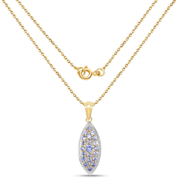 14K Yellow Gold Plated 1.56 Carat Genuine Tanzanite .925 Sterling Silver Pendant