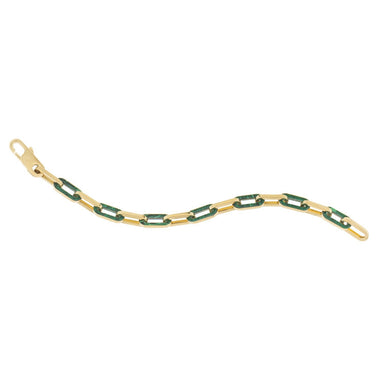 14k Yellow Gold Malachite Paperclip Gem Link Bracelet (7.00 mm) - 0