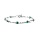 10K White Gold Oval Green Emerald & Diamond Alternating Link Bracelet-1