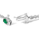 10K White Gold Oval Green Emerald & Diamond Alternating Link Bracelet-2